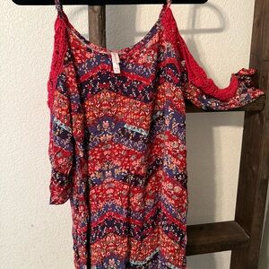 Xhilaration Red and Blue Floral Swim Coverup